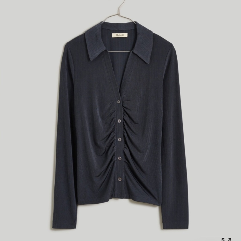 Madewell Dark Gray Ruched Button-Down Shirt